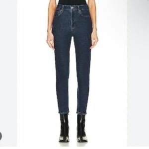 RE/DONE High‎ Rise Ankle Crop Jeans In Dark Rinse Size 26